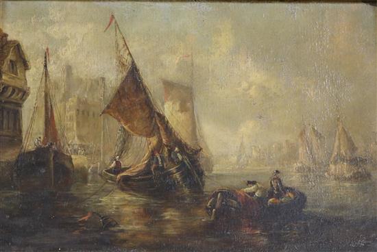19th century English School Shipping in harbour 22.5 x 33cm.